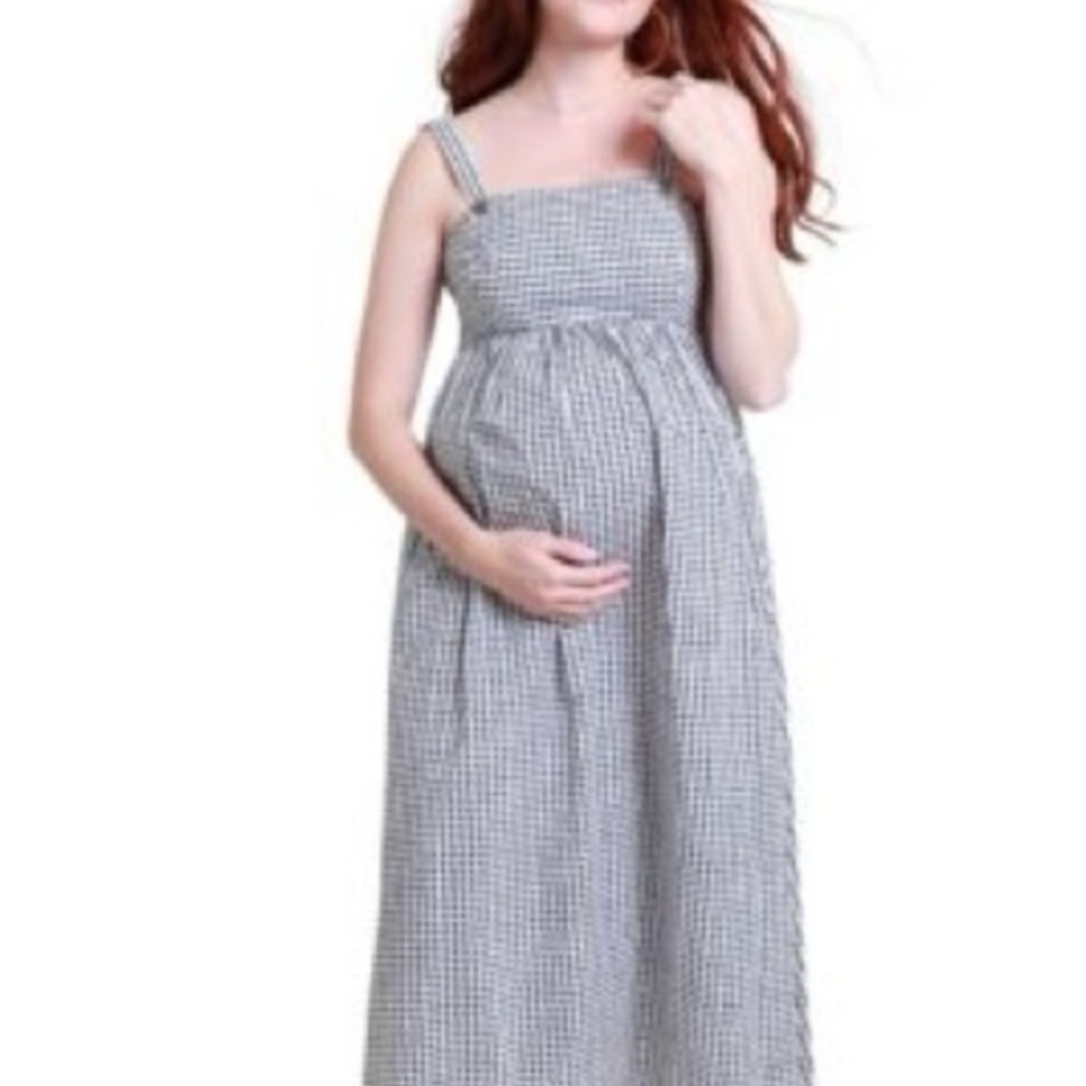 Navy and White Gingham Ingrid + Isabel Maternity Nursing Dress Size Small